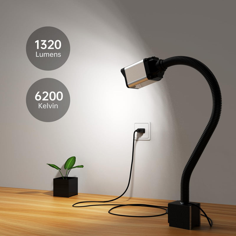 LED lathe Work Light, 20in Flexible Gooseneck Lamp with 28LEDs, 1200 Lumen Machine Light for LatheCNc Milling Drill Press Sewing Machine IndustrialLighting,120V(Base with 4screw holes)