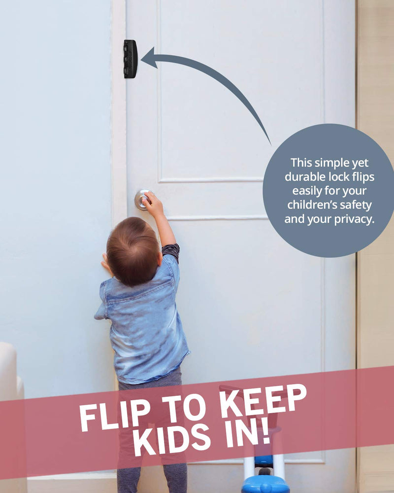 Jack N’ Drill Flip Action Door Lock (6 Pack)- Reversible Privacy Door Locks with Anti Lockout Screw for Child Proofing and Home Defense, Easy to Install and Durable Lock for Interior Swing-in Doors Black