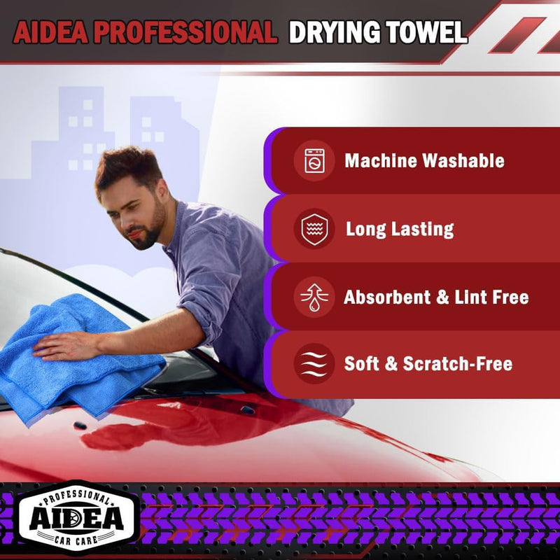 AIDEA Microfiber Towels for Cars-2PK, Large Professional Car Drying Towel, Scratch-Free, Strong Water Absorption Drying Towel for Cars, SUVs, RVs, Trucks, and Boats, 24inx 31in, Blue 2