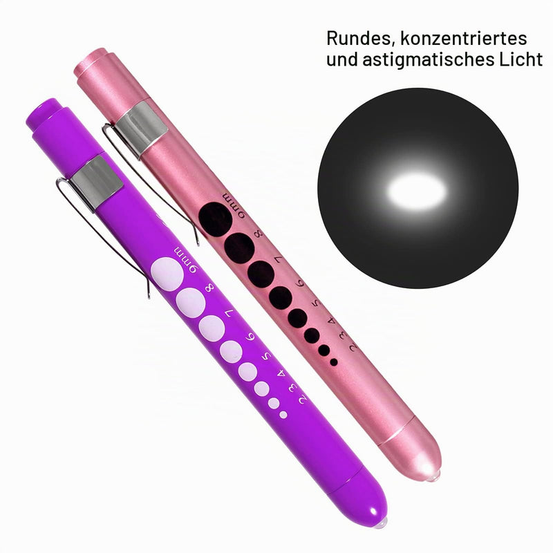 Medical Diagnostic Penlight, Pupil Light, Mini Reusable LED Pen Torch, Torch, Doctor Nurse, Emergency Pen Light with Engraving Gauge and Linea (Pink Gold + Purple) Pink Gold + Purple