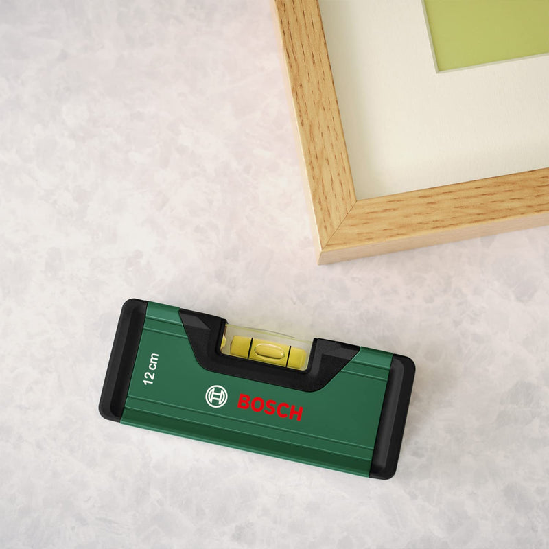 Bosch Home and Garden Bosch spirit level 12cm (compact mini spirit level; precise alignment with fluorescent level for horizontal reading; aluminum housing; soft grip bumper; V-groove), green