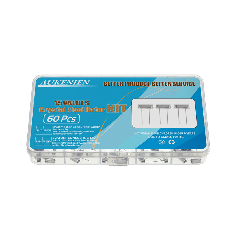 AUKENIEN Crystal Oscillator Kit 15 Values 60 Pieces 4MHz 4.096MHz 6MHz 8MHz 8.192MHz 10MHz 11.0592MHz 12MHz 12.288MHz 16MHz 20MHz 22.1184MHz 24MHz 24.576MHz 48MHz Quartz Crystal Oscillator