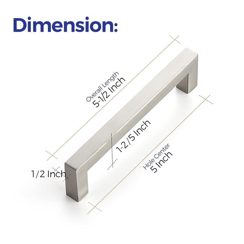 Ravinte 10 Pack 5 Inch Stainless Steel Cabinet Handles Square Cabinet Pulls Brushed Nickel Cabinet Hardware Kitchen Cabinet Drawer Pulls Come with Screwdriver 5 Inch Hole Center