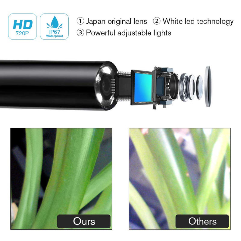 Endoscope WiFi, Wireless Endoscope Camera for Android 2.0MP Borescope Inspection Camera with Flexible Grabber 16.4ft (5M)