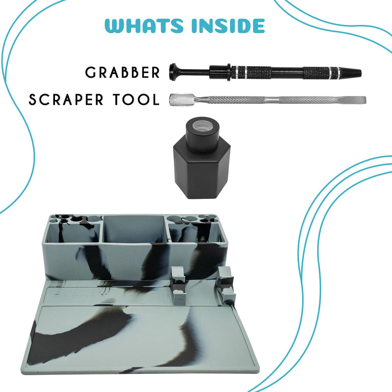 nugbuddy Wax Tool Station - Mat & Accessory Organizer - Heat Resistant & Non Stick Silicone Surface - Craft Kit with Accessories Included Smoke
