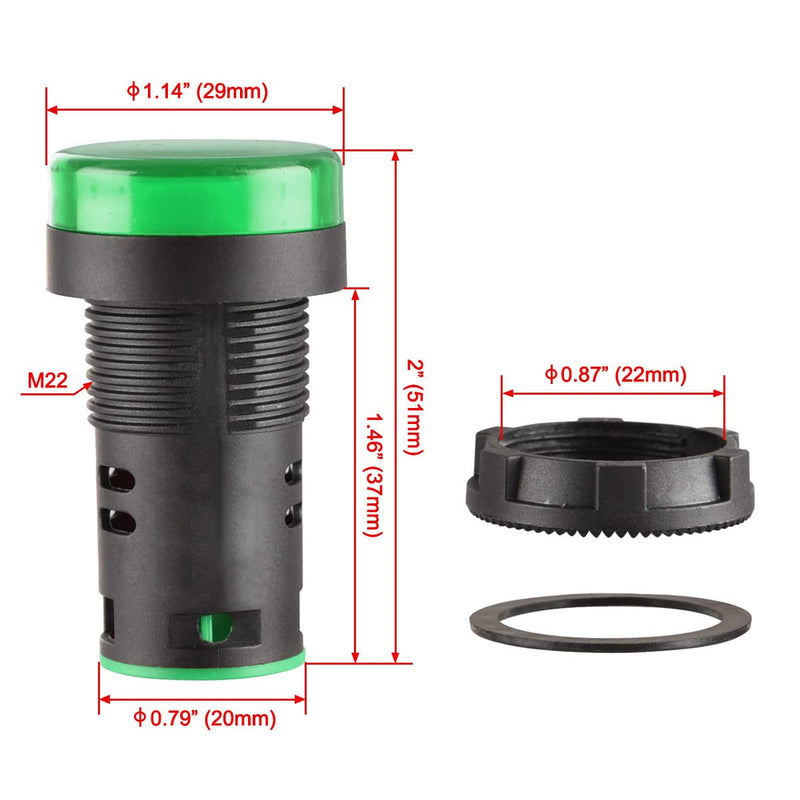 Heschen AD16-22D/S LED Indicator Light 22mm 24V DC 20mA Green Color Pack of 5