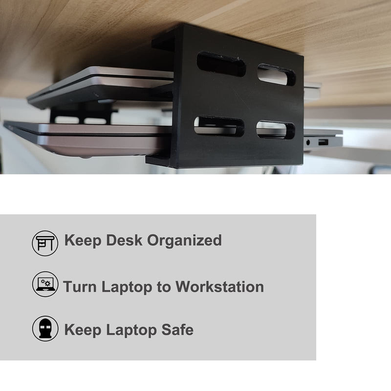 PIAOLGYI Under Desk Double Decker Laptop Holder Mount with Screw, Under Desk Laptop Mount Bracket, Add On Under Table Keyboard Storage (3 Pcs)