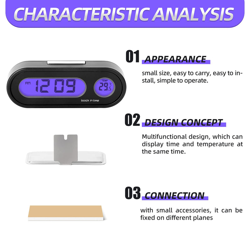 MEANLIN MEASURE Digital Display of Vehicle Temperature and time, LCD Backlight, Dual Conversion Mode, Temperature Dashboard Clock（Pack of 2）