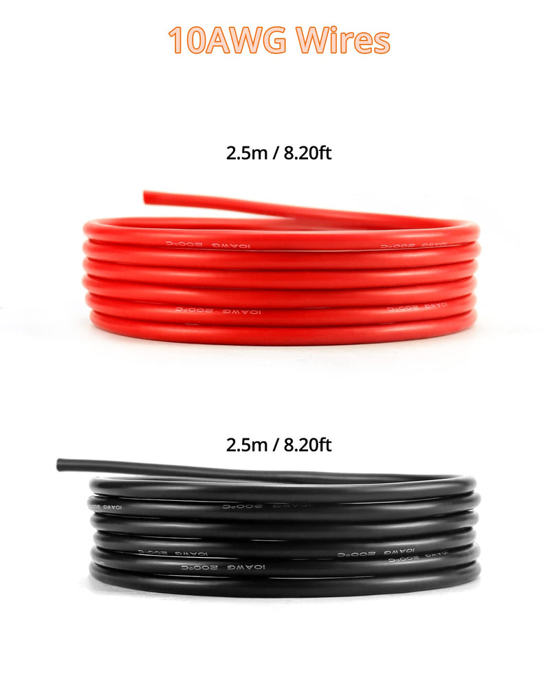 QWORK 10AWG 6mm² silicone electronics cable - 2.5M black and 2.5M red - 10 gauge silicone wire car cable flexible and soft low impedance 1050 strands OFC tinned wires 10 awg 5m