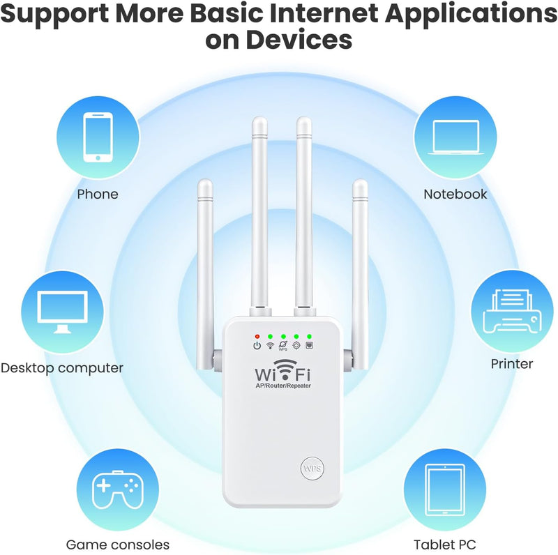 2025 WiFi Extender Internet Booster, 10000 Sq.ft Long Range Repeater Wireless Routers Amplifier, Mesh Wi-Fi 80% Faster | Broader Than Ever, Support More Network Devices at Home, 1-Tap Setup white