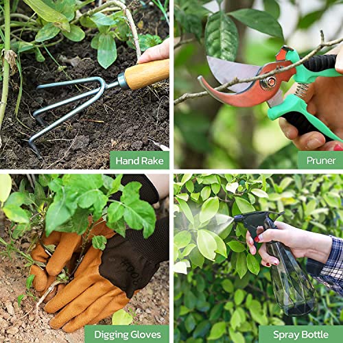 Grenebo 9-Piece Gardening Tools Set with Fashion Handbag, Black Orange