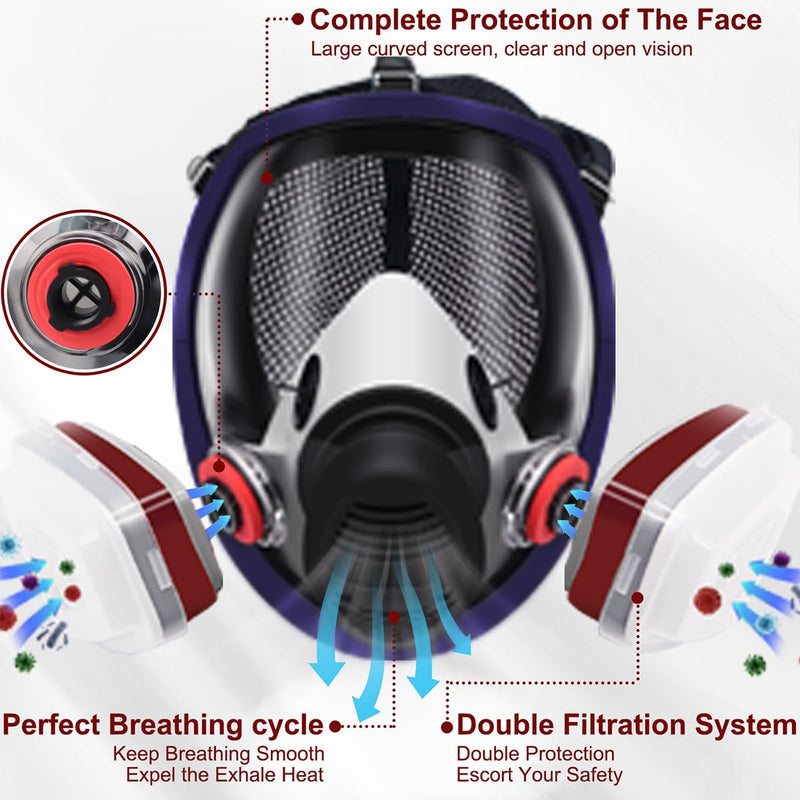 Facemoon Full Face Cover 16 in 1 Full Face Breathing Device, Breathing Device Mask with Filters Dust, Gas Masks, Protection Breathing Devices for Chemistry, Manufacturing, Petroleum, Mining, Paint