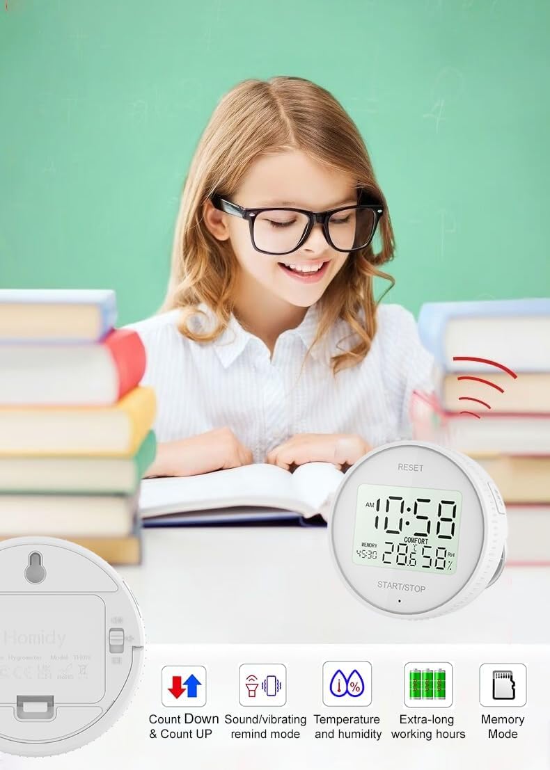 Magnetic Digital Hygrometer & Indoor Thermometer - Kitchen Timer for Cooking, Baking, Fitness, AAA Battery Included