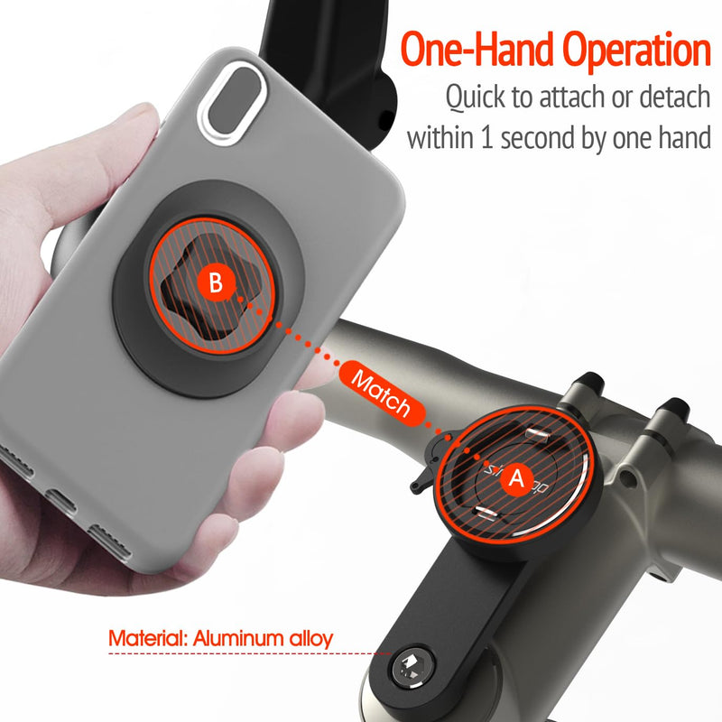 sincetop Bike Phone Mount, Mountain Cell Holder with Adapter, Aluminum Bicycle Mount for MTB Road Stem, Universal Quick Detach Cycling Clamp Built-in Ultra-Lock iPhone Samsung, Black 【Gen 1】Bike Stem Mount-Black