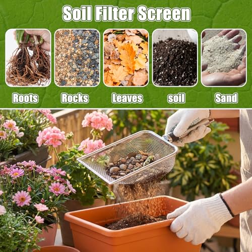 Gisafai 4 Pcs Soil Sifter for Gardening, Stainless Steel 3/5/6mm Mesh