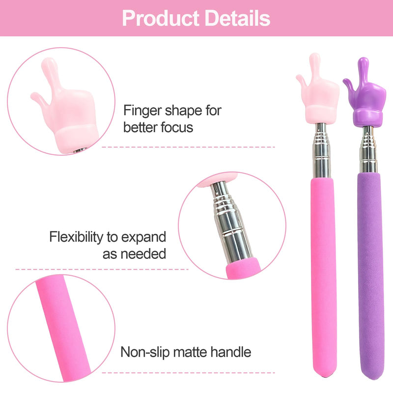 3Pcs Telescopic Teachers Pointer, Extendable Hand Pointer Finger Pointer Stick, Mini Retractable Classroom Pointer for Elementary School Kindergarten Teacher,Classroom Supplies (3 Colors) 3 Colors