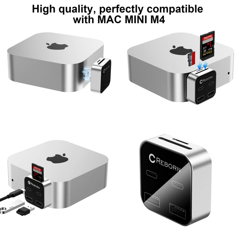 Mac mini M4 Dock | 6-Port Mac mini Hub with Dual 10Gbps Adapters, 2 * 10G USB-C, 2 * 10G USB-A/SD TF 3.0 Card Reader | High-Speed Data Transfer & Multi-Device Connectivity for Mac mini M4 and M4 Pro