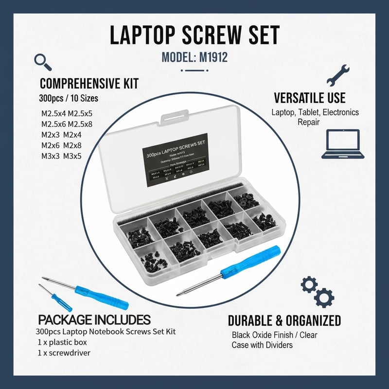 Mcsher 300pcs Laptop Notebook Screws Kit Set for IBM HP Dell Lenovo Samsung Sony Toshiba Gateway