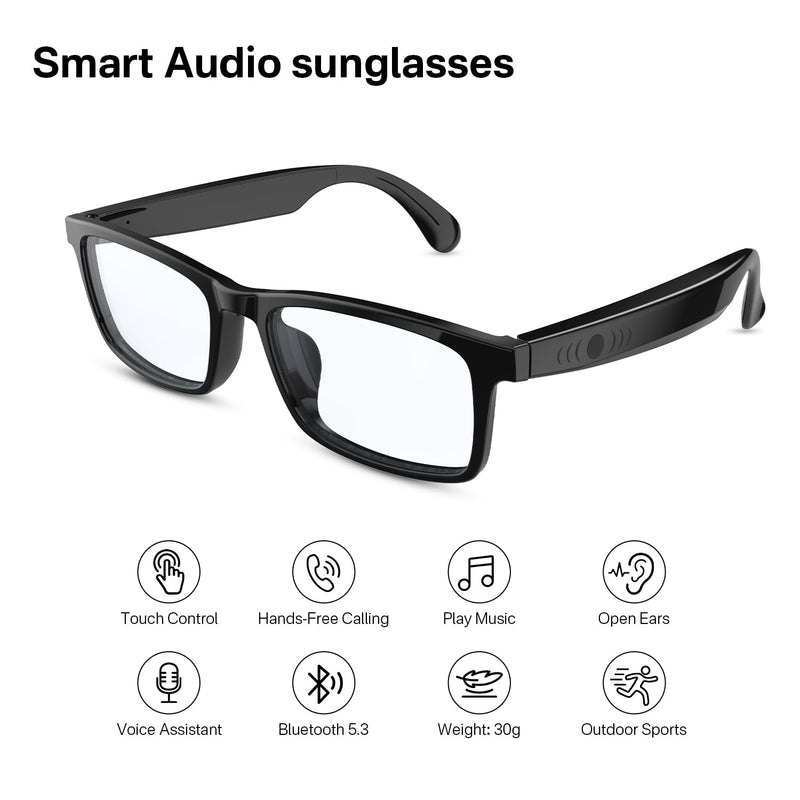 Bluetooth Audio Smart Blue Light Glasses for Men & Women, Blue Light Filtering & Open Ear Sound Smart Glasses with Mic & Speakers - Touch & Voice Assistant Compatible for Office,Music,Answering Calls Bluetooth Audio Smart Glasses