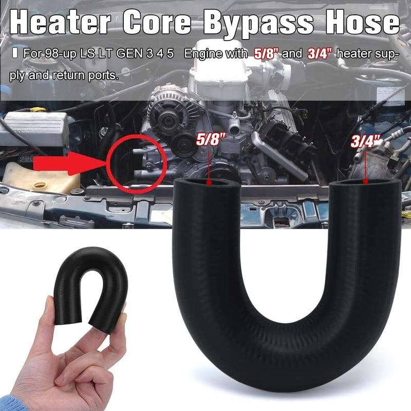 Heater Core Crossover Coolant Hose 5/8" End and 3/4" End with 2PCS Clamps for LS for LT