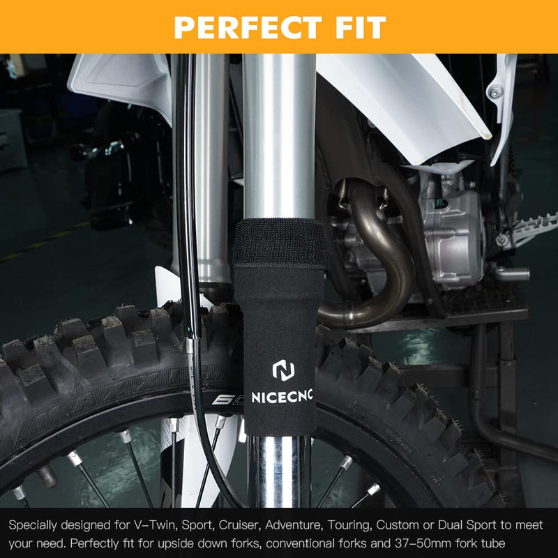 NICECNC Black Front Fork Sock 6" Fork Seal Protectors,Upside Down Forks,37-50mm Fork Tube Compatible with V-Twin Sport Cruiser Adventure Touring Custom or Dual Sport Bike