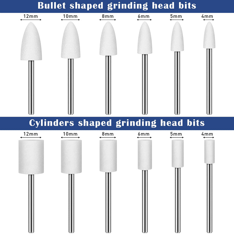 36 Pieces Shank Abrasive Grinding Points Mounted Stone Disc Head Mounting Points Grinding Points Set Sanding Discs Pieces with Plastic Box, 1/8 Inch Shank 3 Colors 2 Shapes 6 Sizes