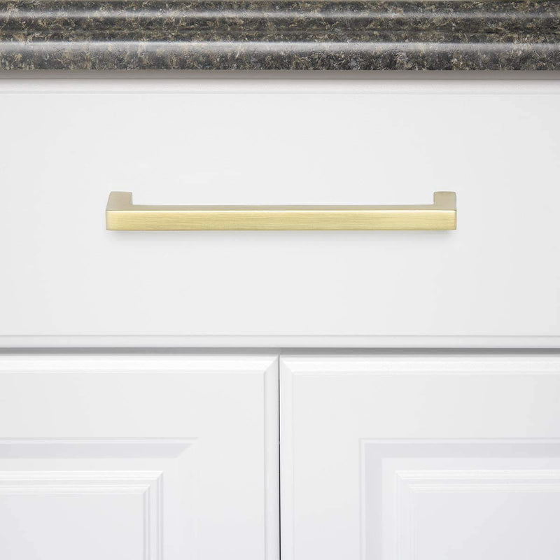 Amazon Basics Modern Square Cabinet Pulls, Kitchen Drawer Handles, 5.39-inch Length (5-inch Hole Center), Golden Champagne, 10-Pack 5.39 in (Length) (5 in Hole Center)