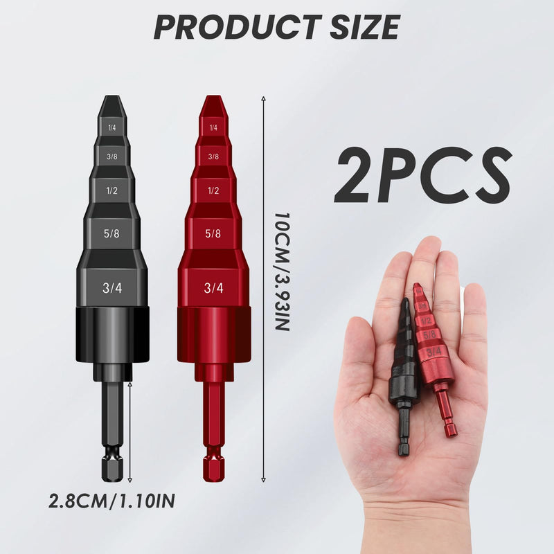 2Sets HVAC Repair Tools, Swaging Tube Flaring 5 in 1 Air Conditioner Copper Pipe Expander Flaring Swage Drill Set Copper Tubing Tool with 1/4", 3/8", 1/2", 5/8", 3/4" Bits, Black and Red