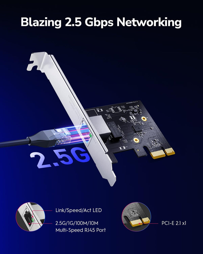 Cudy 2.5Gbps PCI Express Network Adapter, 2.5GBase-T PCIe Card, RTL8125 NIC, Wake on LAN, Flow Control, Low Profile Bracket, Windows 11/10 /8/8.1/7, Windows Server 2012, 2008, Linux PE25