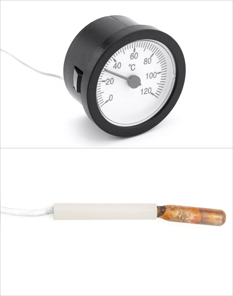 QWORK Thermometer with Sensor Capilar Used for Boilers, Heating and Cooling Systems, Capillary 1000 mm, 0-120 °C