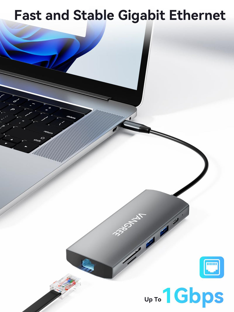 USB C Hub with Dual 4K@60Hz Displayports, 2 USB-A & 2 USBC 3.2 10Gbps Ports, 1Gbps Ethernet, 100W PD, SD/TF, USB C Splitter Docking Station for MacBook Pro/Air, iMac, iPad Pro, XPS, Thinkpad, Surface 10-in-1 (Dual USB C Display)