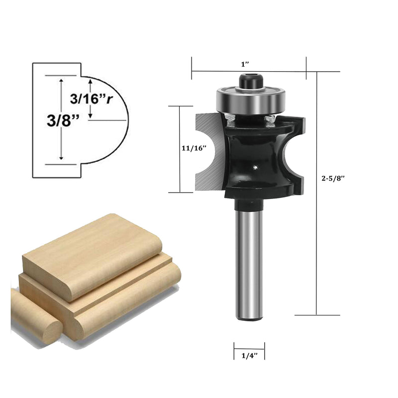 LEATBUY Router Bits Set 1/4 Inch Shank Bullnose Router Bit Sets 5PCS Radius Half Round Rail and Stile Wood Milling Cutter Drilling Woodworking Carbide Tool for Door Table Cabinet Shelve(F-A3) F-A3