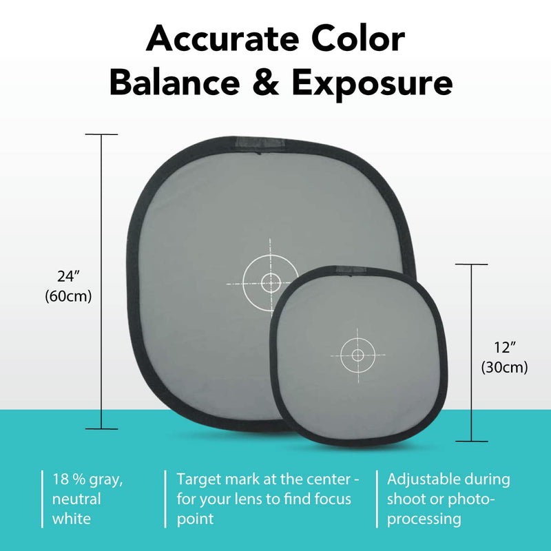 Foto&Tech Double-Sided 18% Gray Card and White Balance Disc, Gray and Neutral White Panel with Nylon Bag and Cable Tie, Collapsible Reference Reflector Focus Board for Camera Photography (12"/30cm) 12"/30cm