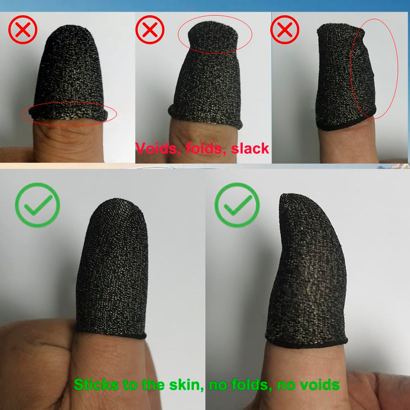 Gaming Finger Sleeves for Mobile Gaming, Gaming Gloves 8 PCS 0.3 mm Silver Fiber, Anti Sweat, Extremely Thin,Breathable Seamless Touchscreen Finger Cover Thumb Sleeve Fit Phone Game Tablet Devices Black 8PCS