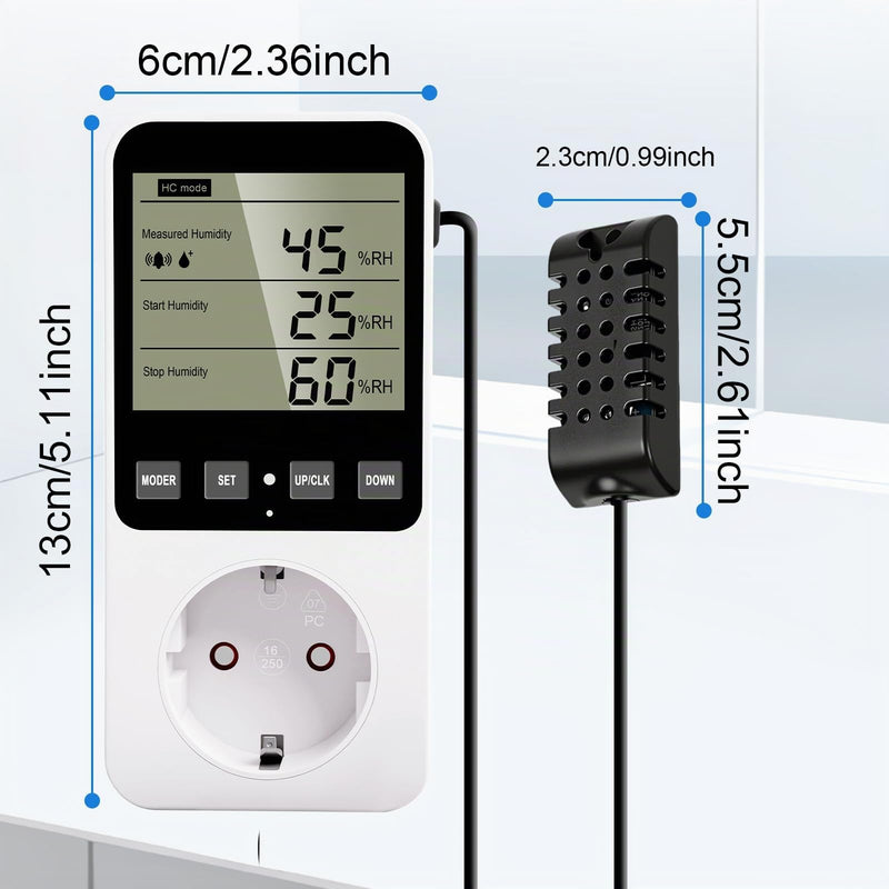 Temperature Controller Socket 230 V with Sensor Digital Hygrostat Humidity Regulator with Alarm for Humidifier Dehumidifier Terrarium
