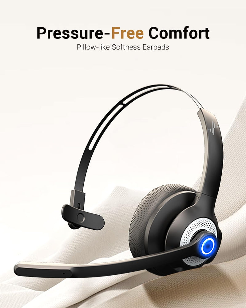 Wireless Headset with Microphone - Bluetooth V5.2 Headphones with USB Dongle & Mic Mute for PC/Computer/Laptop/Call Center/Zoom/Online Class/Trucker - Bluetooth Headset, Black, EH06U
