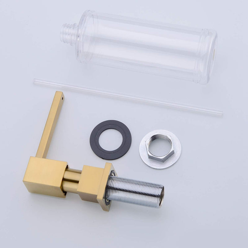 Built in Sink Soap Dispenser or Lotion Dispenser for Kitchen Sink, Brushed Gold Brass Pump Head, with 11 Ounce PET Soap Bottle With Bottle