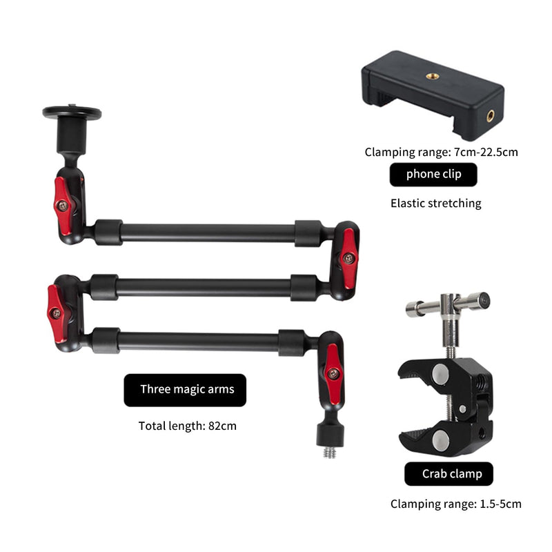 Adjustable Articulating Magic Arm with Clamp and Phone Holder Clip for Desk Mount, Desk Stand, Cell Phone Tripod 32in arm+clamp+Clip