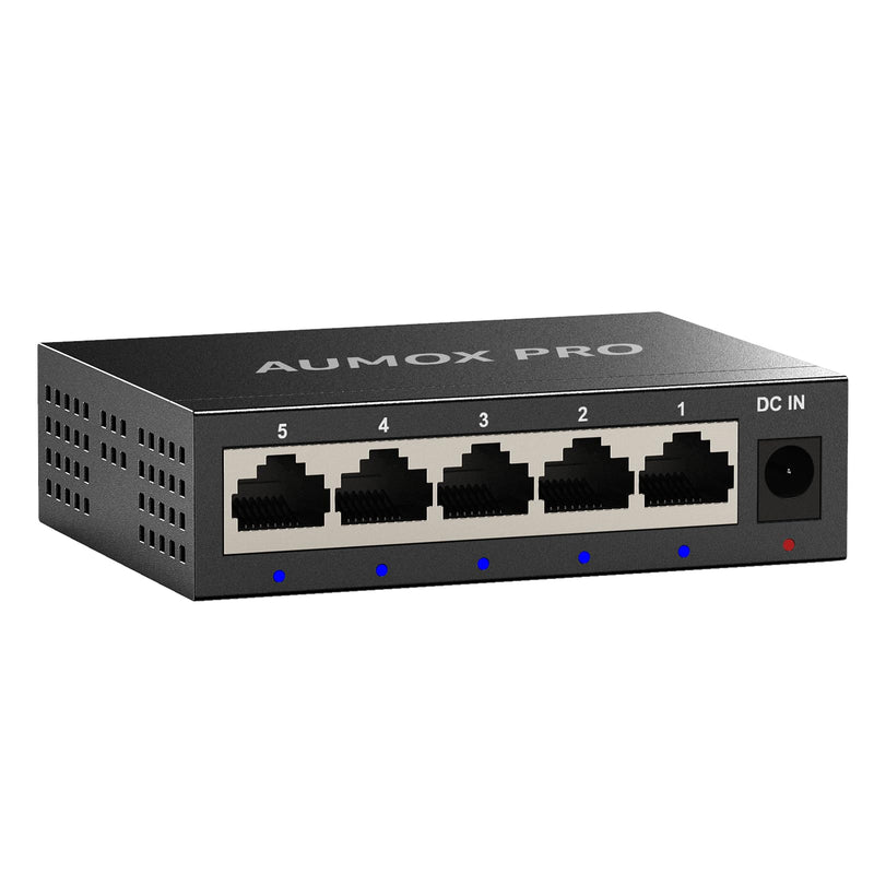 5 Port Gigabit Unmanaged Ethernet Switch, AUMOX PRO Home Network Hub, Office Ethernet Splitter, Plug-and-Play, Silent Operation, Desktop or Wall Mount, Fanless Metal Design 5 Port| 5*1G Port