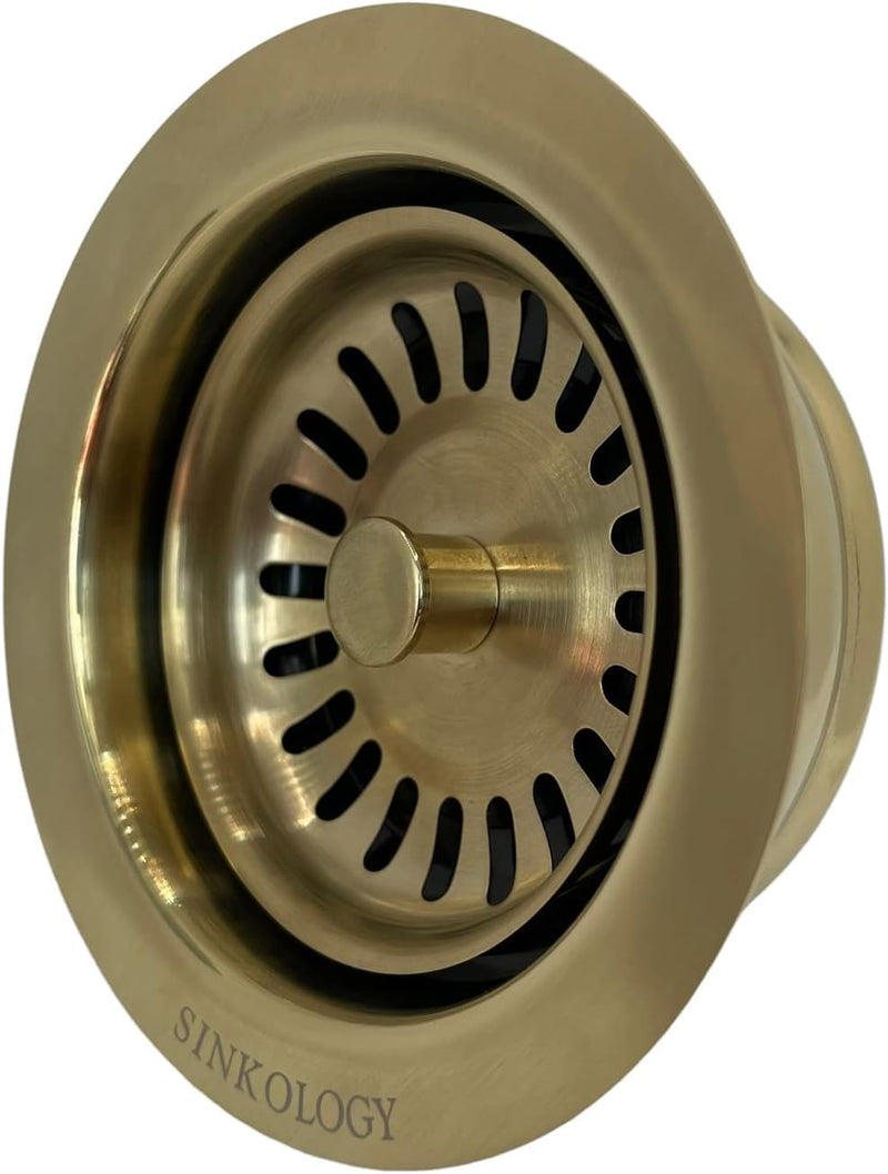 Sinkology SinkSense Kitchen Sink Disposal Flange with Stopper, Satin Gold, Solid Brass, Fits Standard 3.5 Inch Drain, Garbage Disposal Compatible