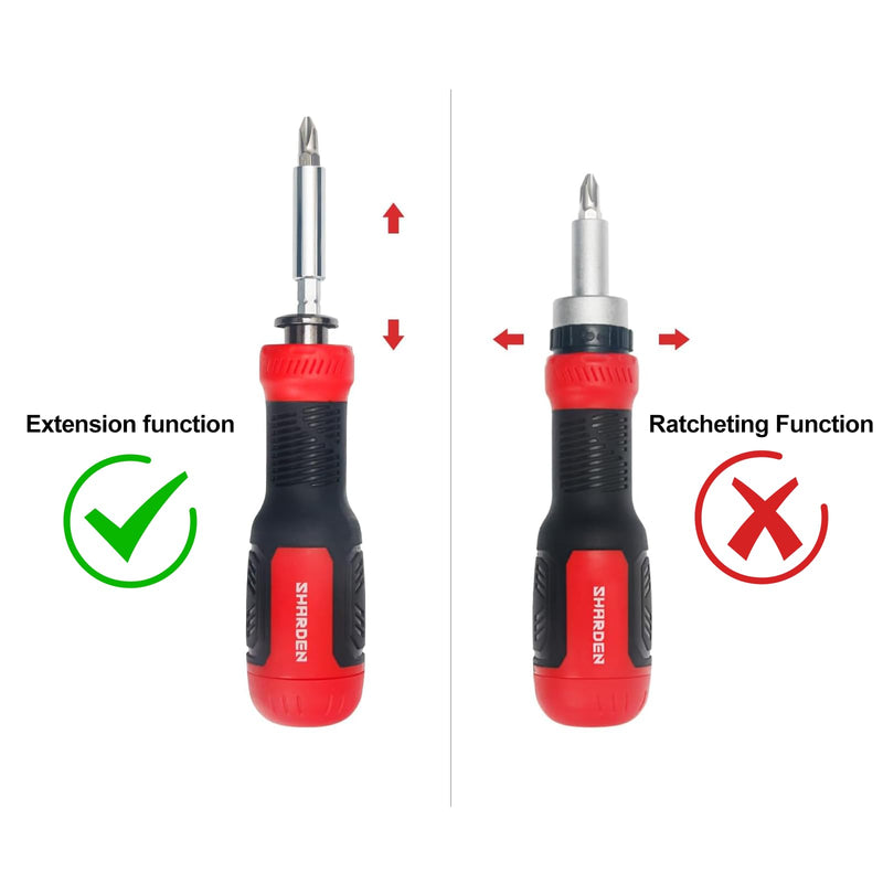 SHARDEN Multi Screwdriver 13-in-1 Screw Driver Adjustable Screwdriver Set Multitool All in One with Torx Security, Flat Head, Phillips, Hex, Square and 1/4 Nut Driver Multibit Red