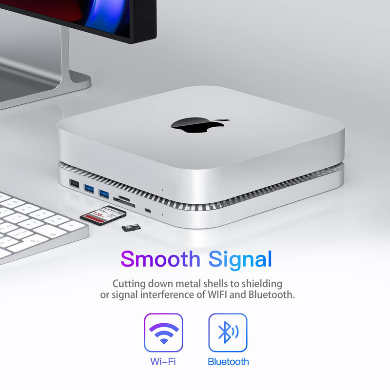 RayCue Mac Hub & Stand with SSD - Type-C, USB 3.0/2.0 Ports, Card Readers - Fits 2.5 Inch SSD, for Mac Studio, Mac Mini M1/M2 White