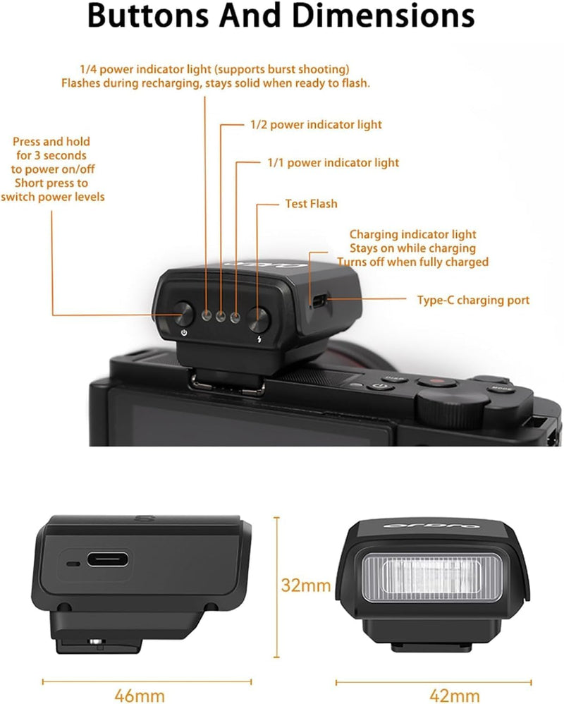 Camera Flash FL-10 Mini Camera Flash Speedlite for Digital Film Cameras, Portable Mini hot Shoe Flashlight for DSLR Cameras