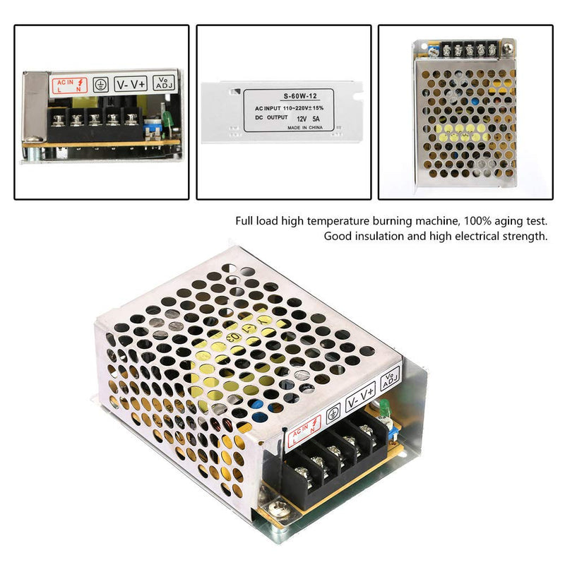 LED power supply 12V 5A AC/DC voltage converter, regulated universal switching power supply 60W for LED screen