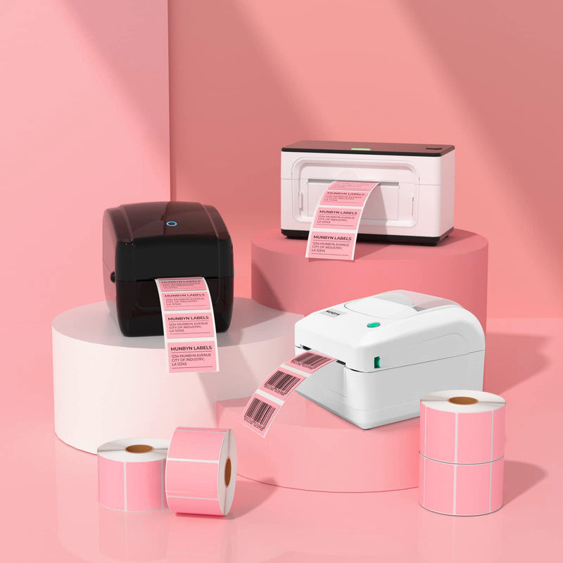 [Australia - AusPower] - MUNBYN 2.25"x1.25" Direct Thermal Labels, Self-Adhesive Address Shipping Thermal Stickers, BPA&BPS Free Pink Square Label for Thermal Label Printer-1 Roll,1000 Labels 2.25“x1.25" 1 
