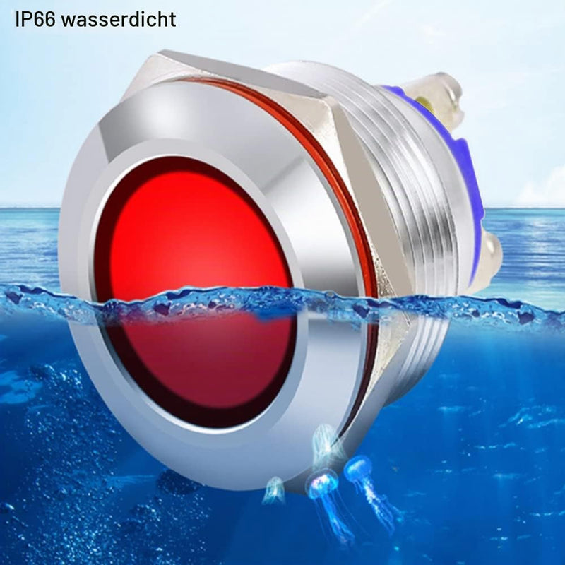 Guuzi 5pcs 12V-24V 19mm LED Metal Indicator Light Waterproof Signal Lamp with Wire (Red) Red-19mm