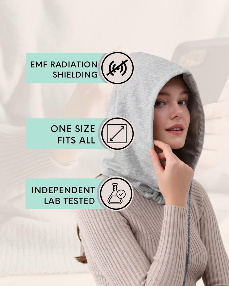 Radia Smart® EMF Protection Hood, Faraday Hat, 5G Blocking, RF Shielding, WiFi Shield, Brain Coat, Grey