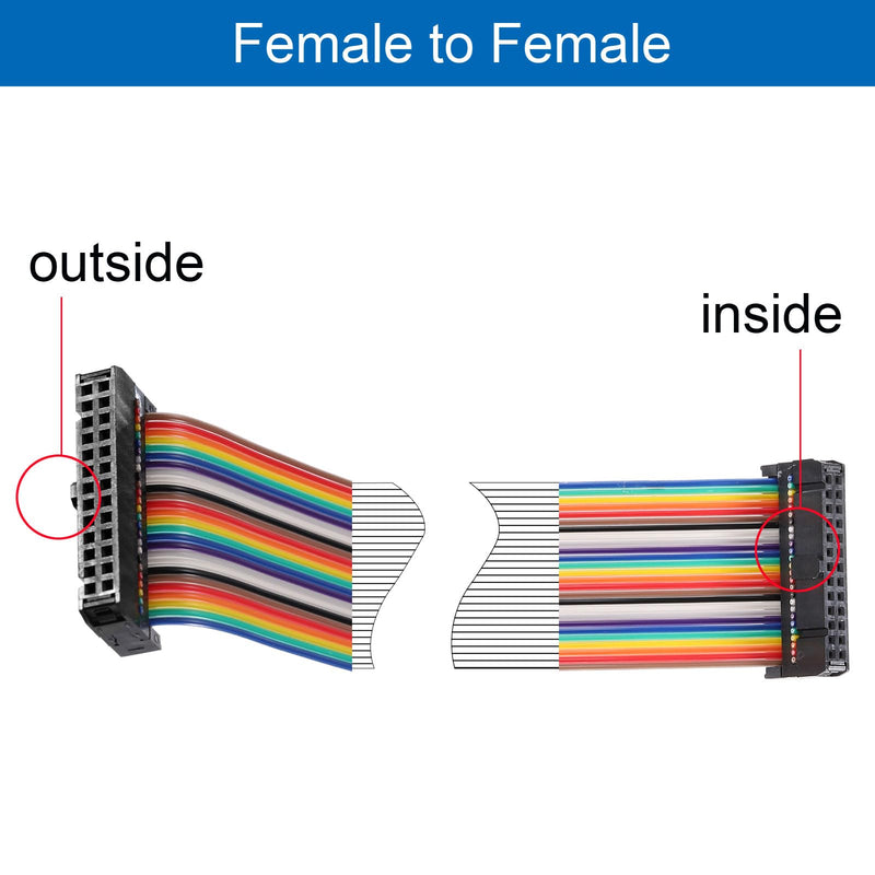uxcell 2Pcs Flat Ribbon Cable 2.54mm Pitch 26 Pin Female to Female Rainbow IDC Flat Ribbon Wire Connector 118cm Length Wires
