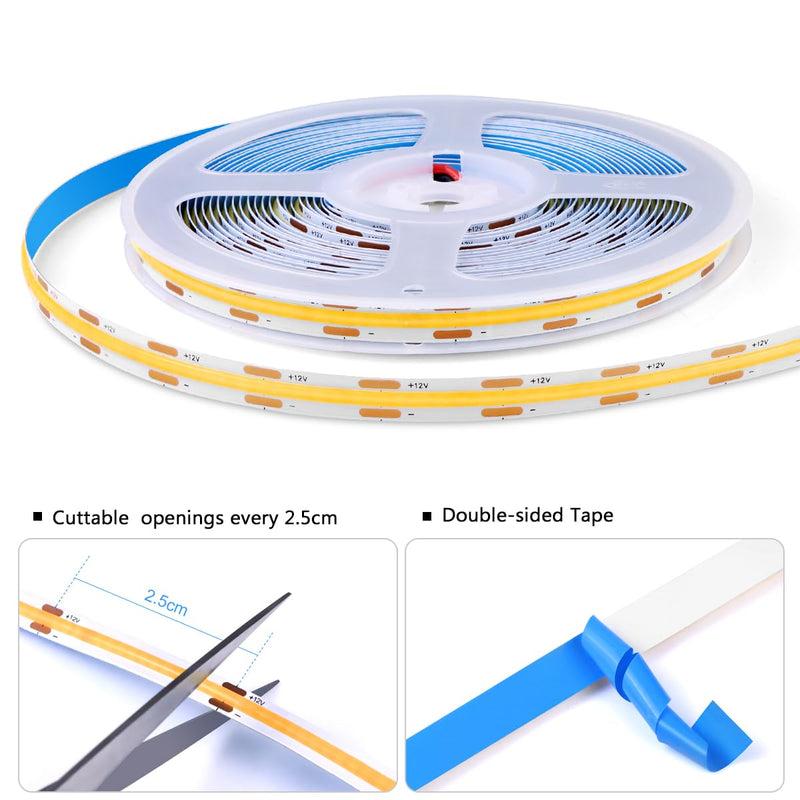 AIMENGTE Cabinet Light, LED Strip Lights, 6-in-1 12V COB Under Cabinet Lighting with Penetrable Touch Dimming, Energy-Efficient, for Wine Cabinets, Shoe Racks, Wardrobes, Kitchen Cabinets Cold white 6500K 3.3ft