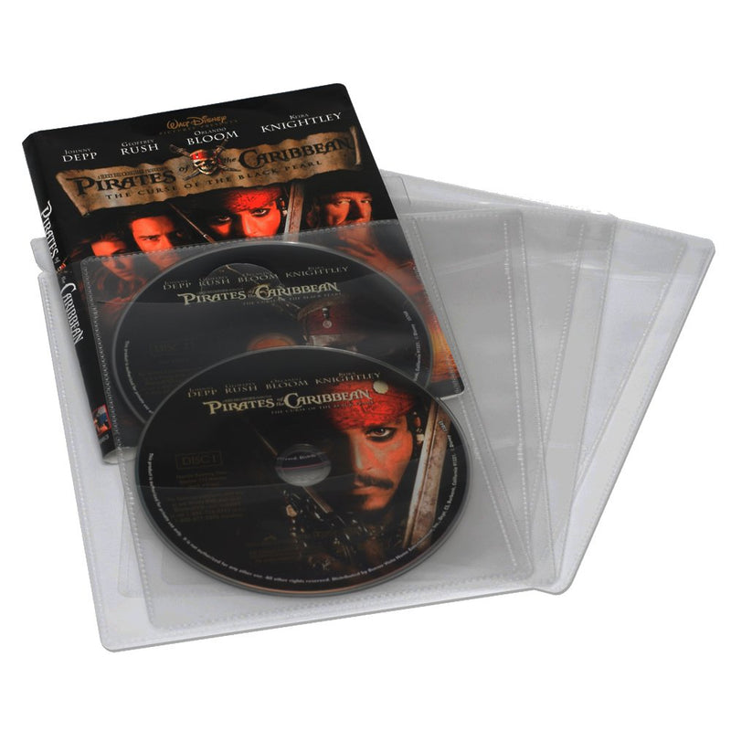 Atlantic 25 Pack Movie Sleeves - Clear Sleeve hold two discs each, Protects Discs Against Scratches and Dust Storage Sleeve Single